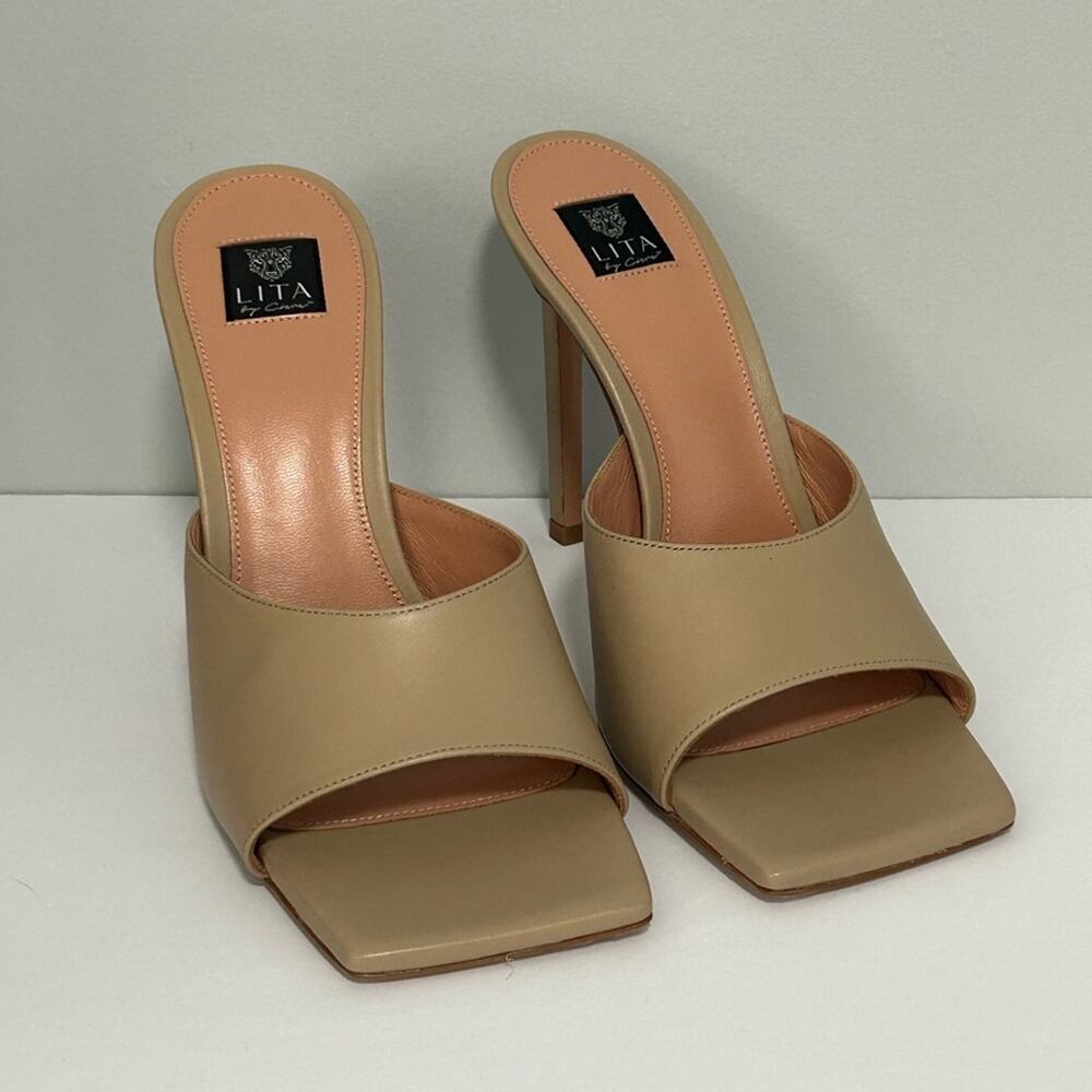 NIB Lita by Ciara Sand Square Toe Stiletto Heel Italian Leather 38/7.5 Sizes
